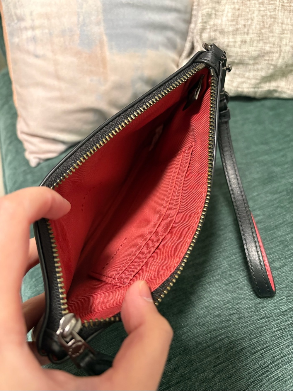 Coach Large Leather Wallet With Floral Print Black/Red Classic Style - Picture 5 of 6